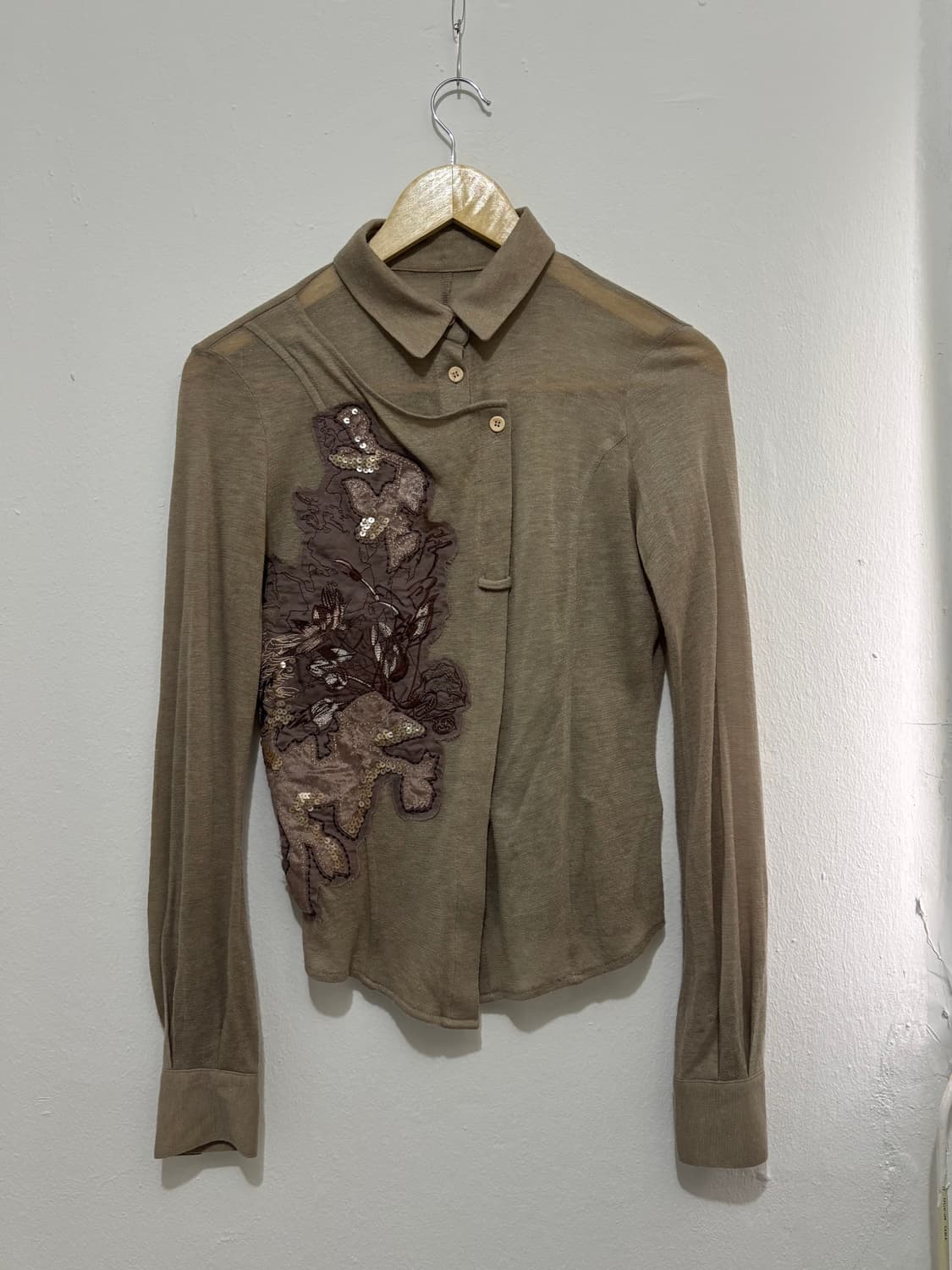 Vintage Brown Sheer Applique Shirt 상품이미지4