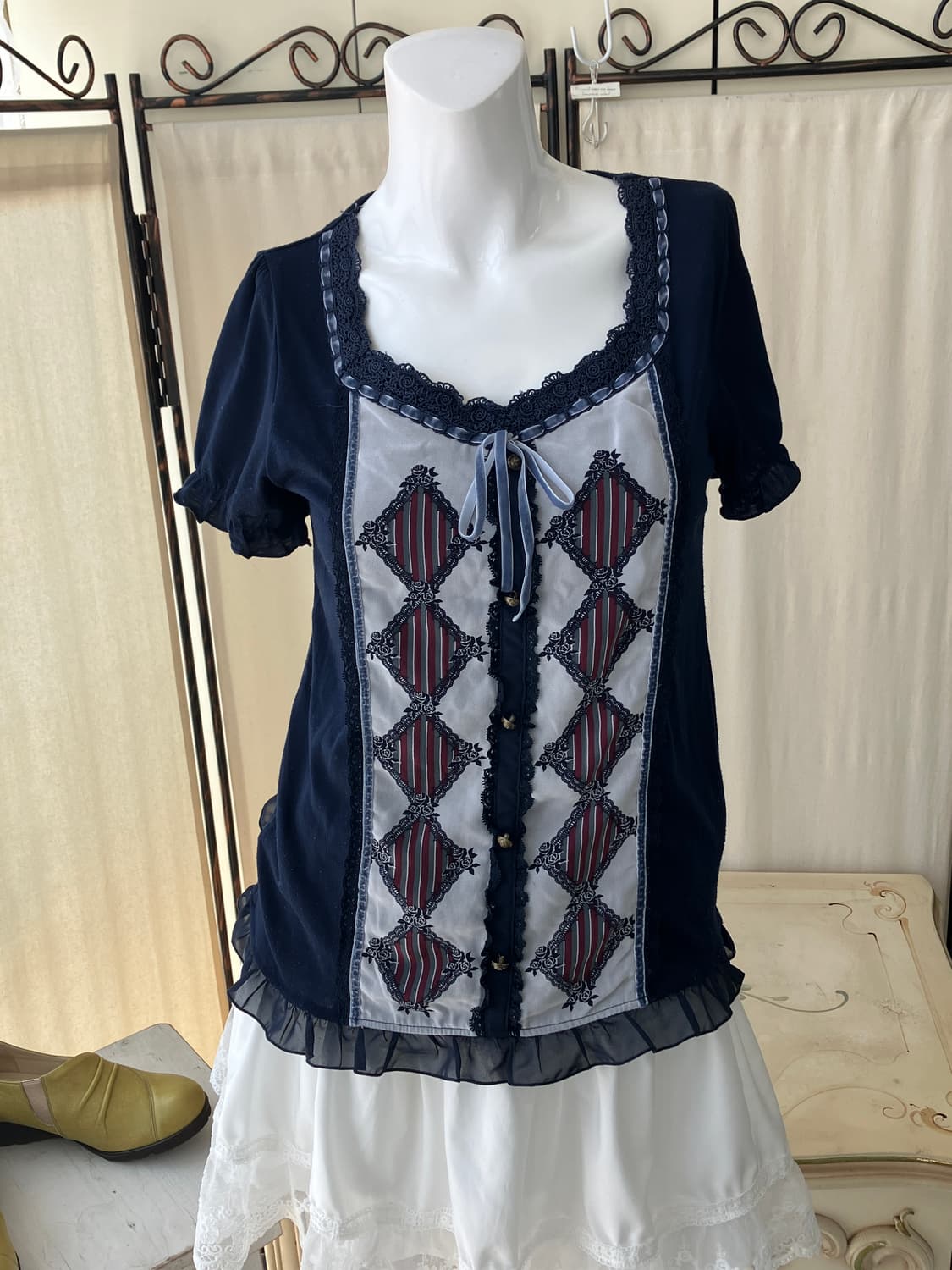 Axes Femme velvet lace line blouse 상품이미지1
