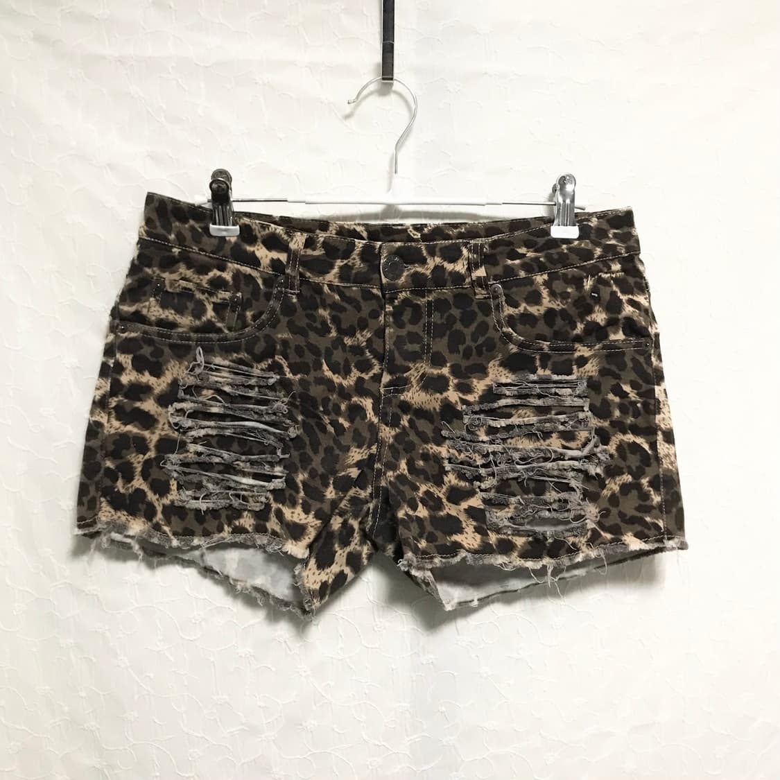 빈티지 갸루 펑크 레오파드 데미지 숏 팬츠 반바지 상품이미지1