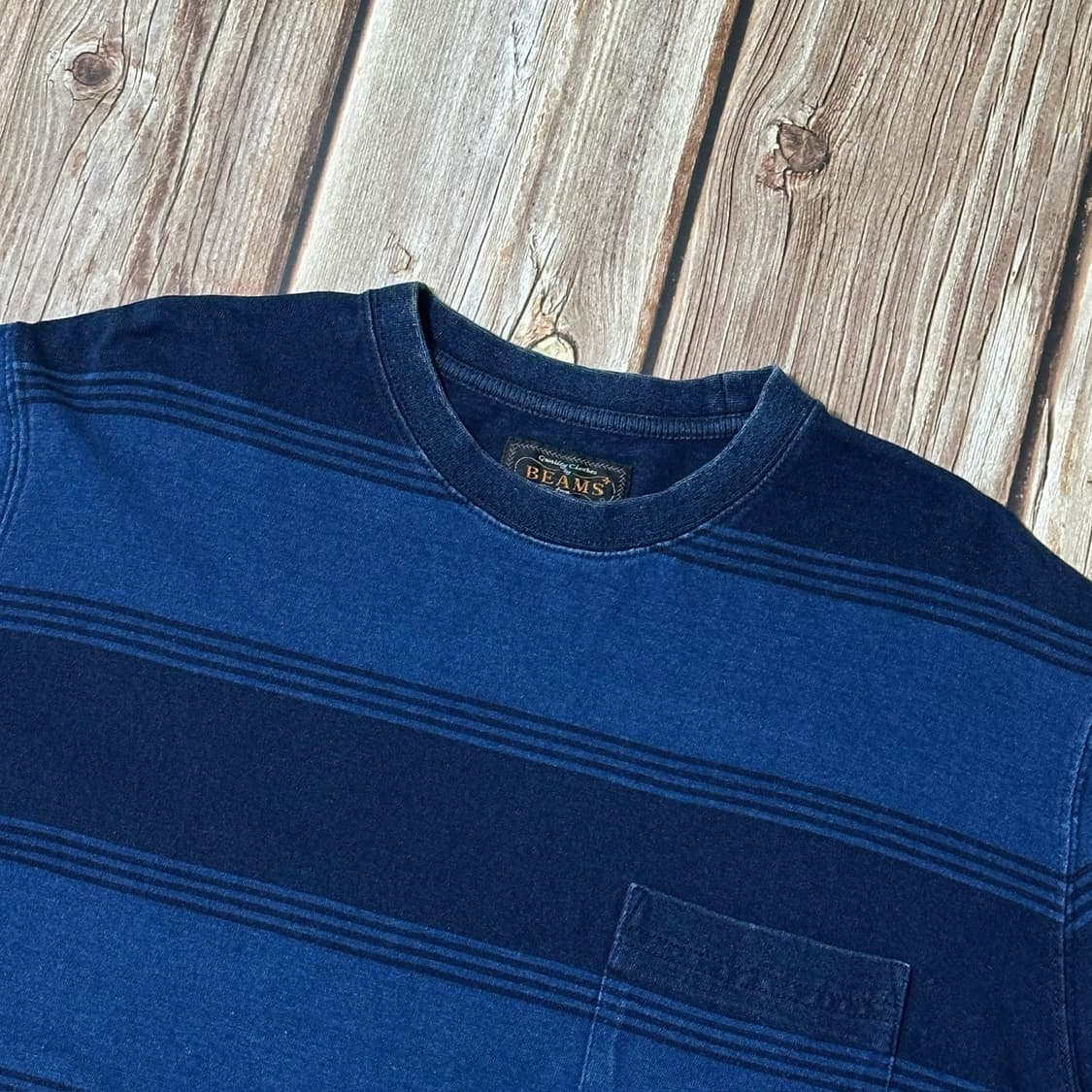BEAMS+ 빔즈플러스 스트라이프 롱슬리브 티셔츠 인디고 색상 L사이즈 상품이미지4