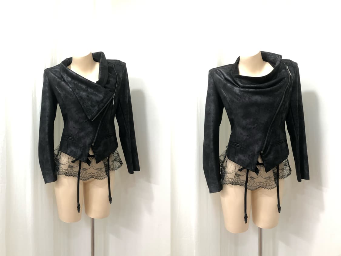 black asymmetric draping leather jacket 상품이미지1