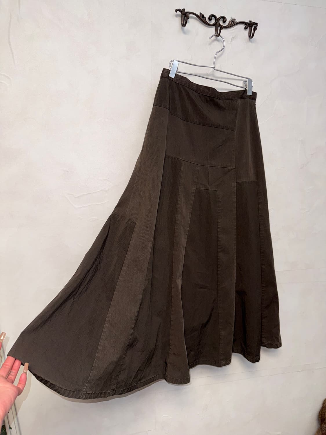 Dark brown patchwork maxi skirt 상품이미지1