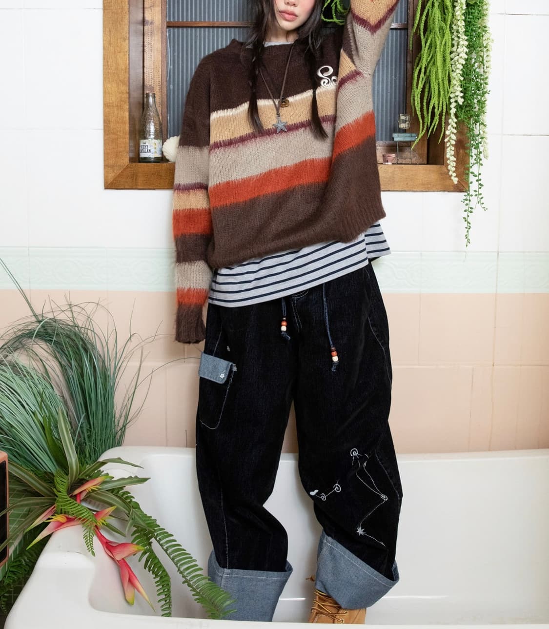 루나키후 호시조라 벨벳 데님 와이드팬츠 바지 3 상품이미지4