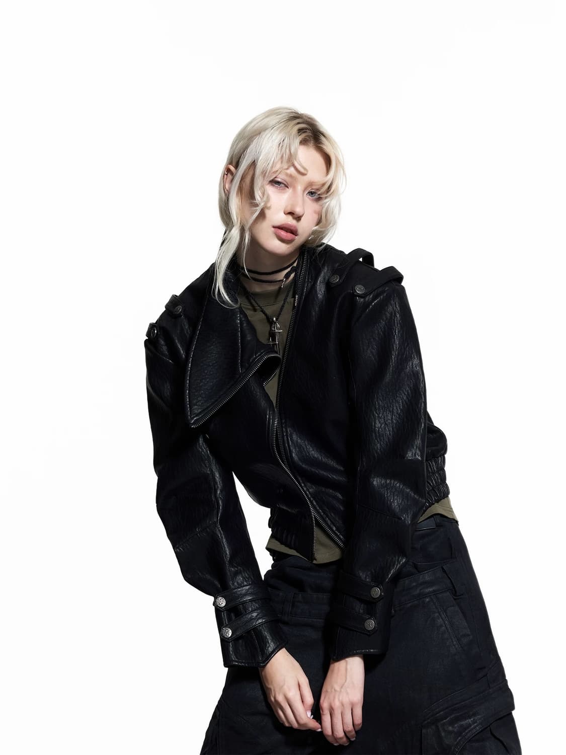 크롭 레더 바이커 자켓  상품이미지3