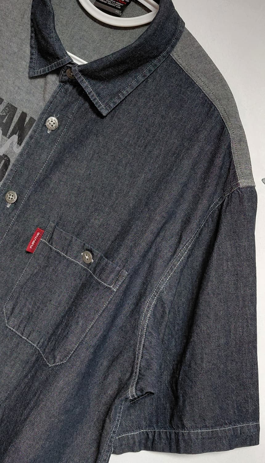 [XL] 푸부(FUBU) 90s 올드스쿨 반팔 믹스 데님 셔츠 상품이미지3