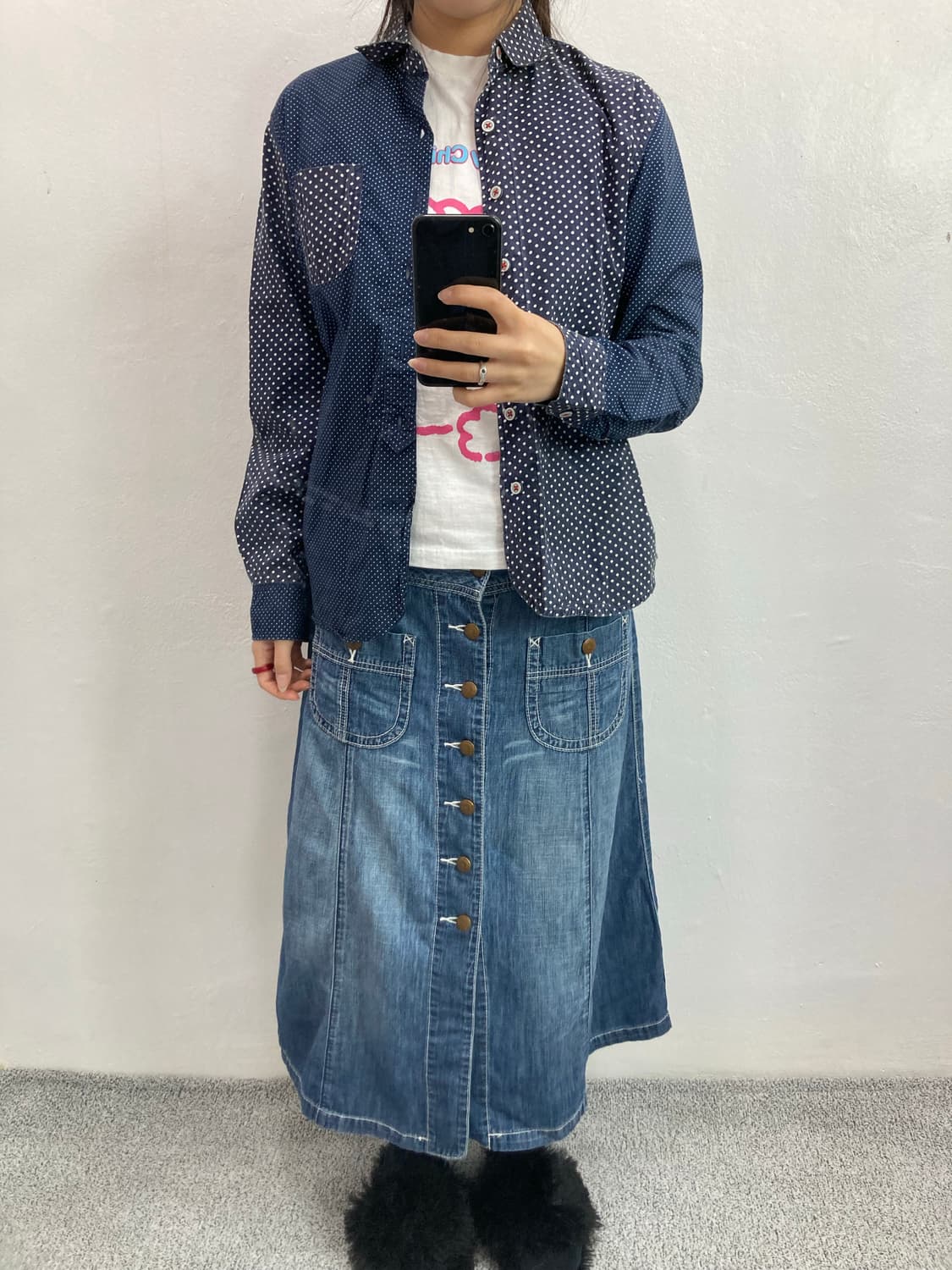 네이비 도트 셔츠 상품이미지1