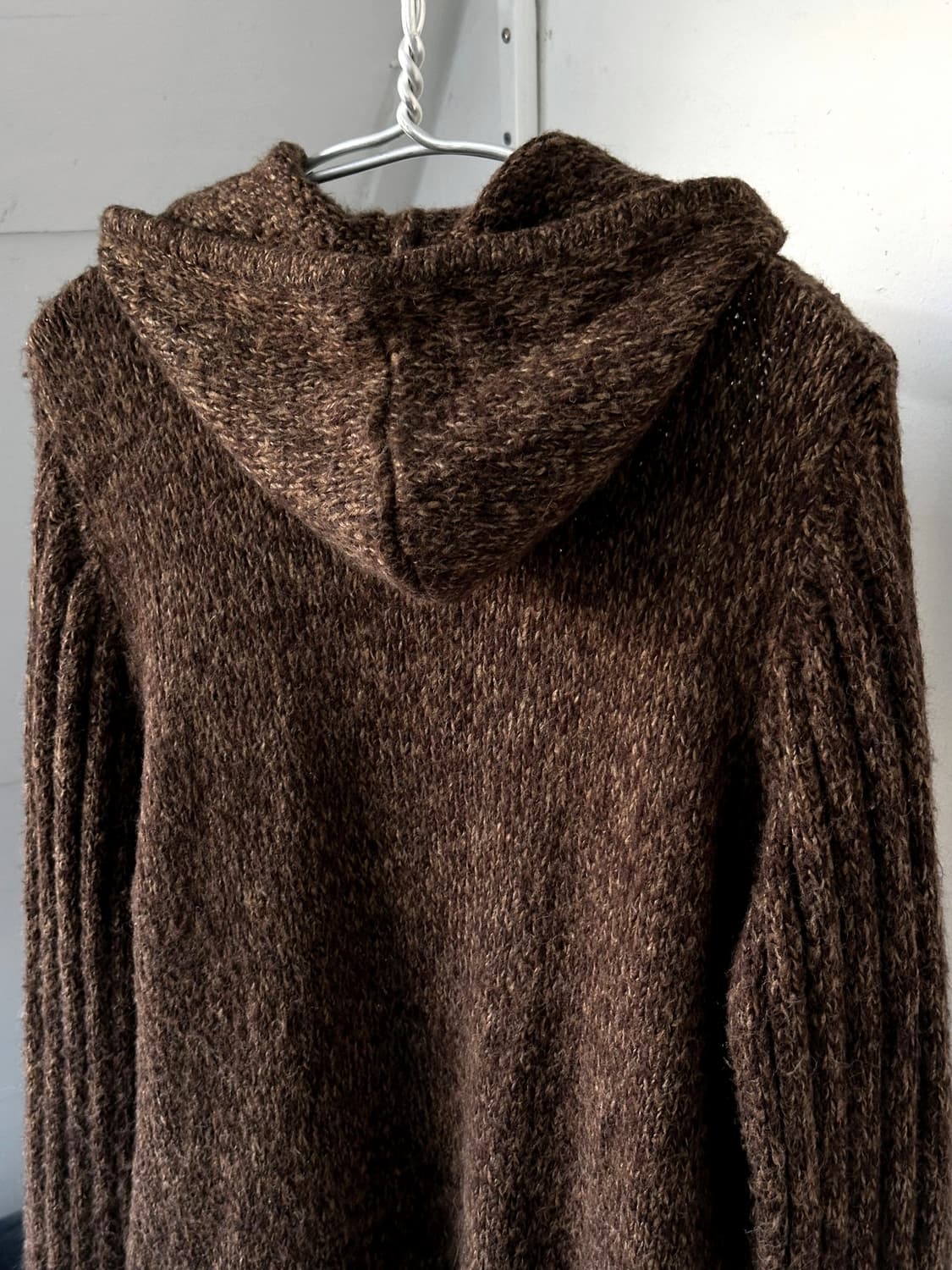 Cable patterned hooded long knit jacket 상품이미지5