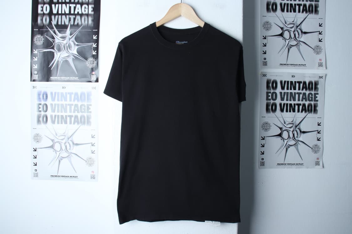 (M-L) 챔피온 반팔 티셔츠 무지 블랙 올드스쿨-199947 상품이미지2