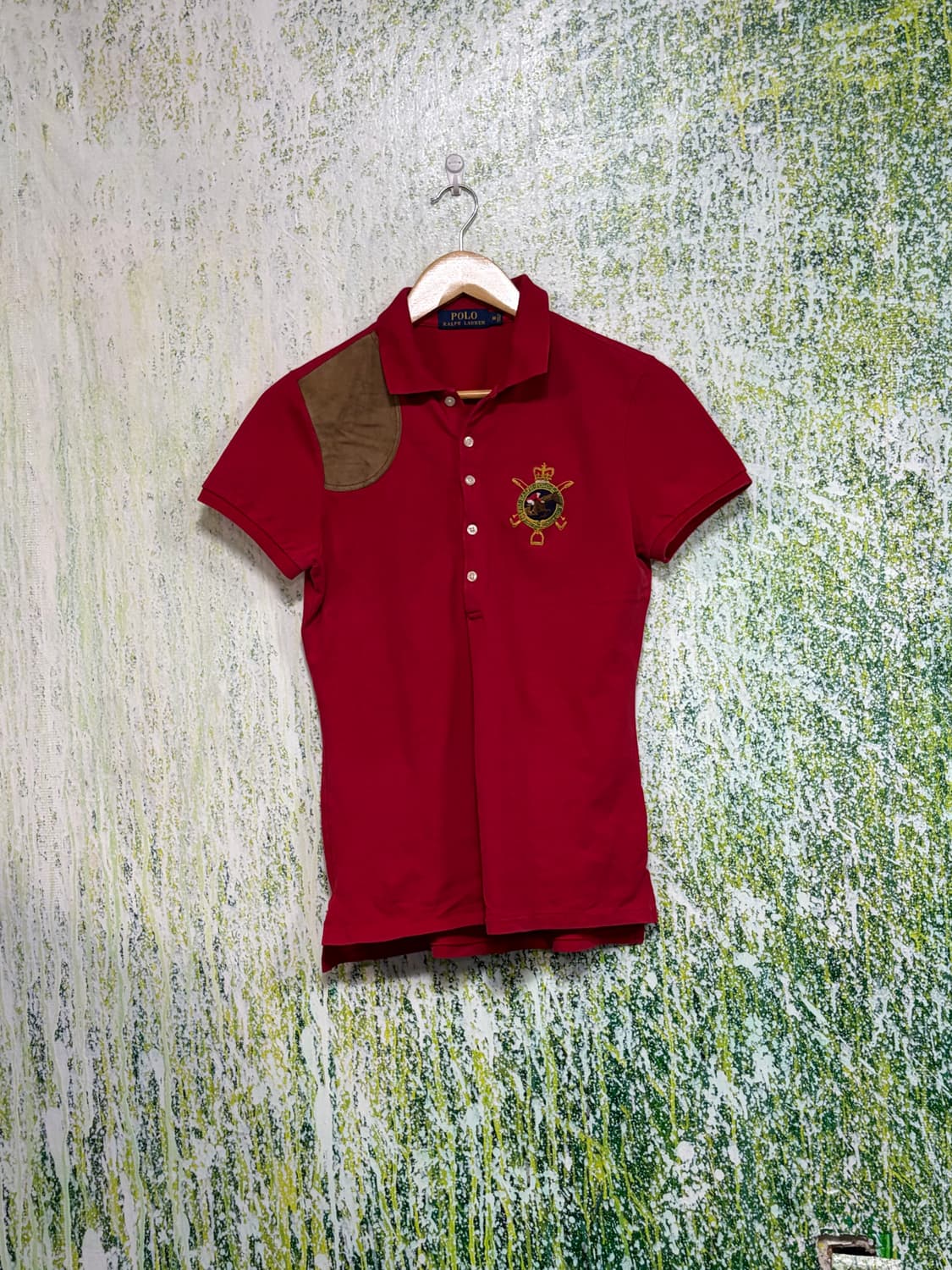 폴로 빅포니 치프키프 와펜 자수 로고 가죽패치 레드 카라 반팔 티셔츠 M 상품이미지7