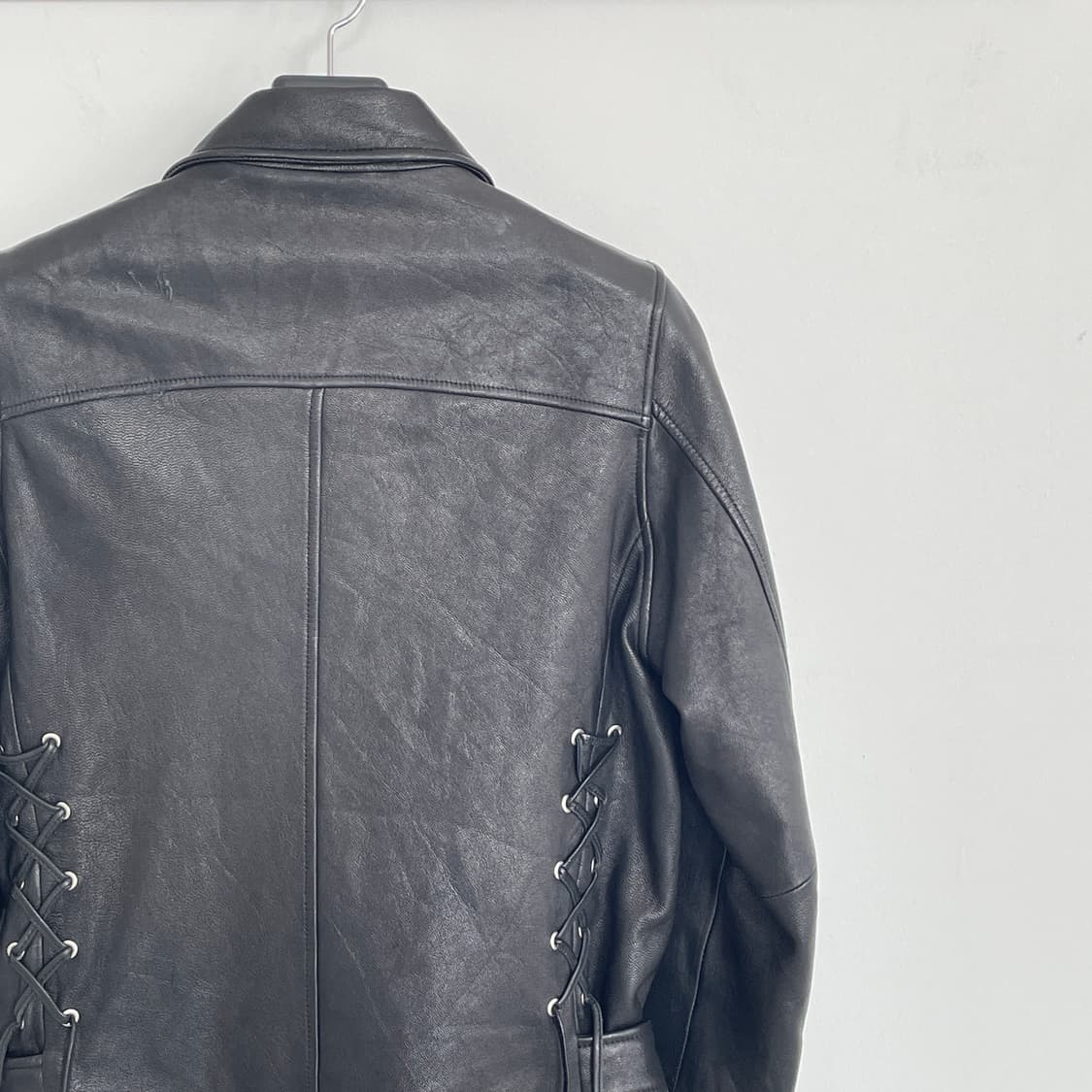 moussy 마우지 리얼 레더 백 아일렛 디테일 라이더 자켓 상품이미지5