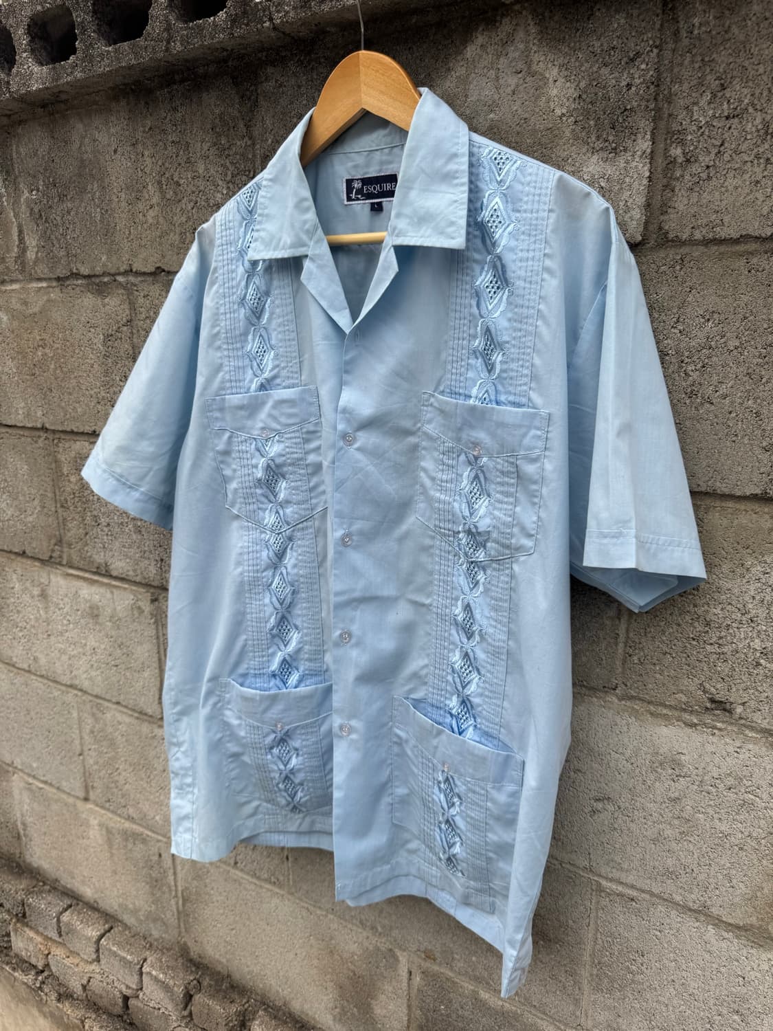 90s esquire 빈티지 쿠바 구아야베라 셔츠 하늘색 L 상품이미지3
