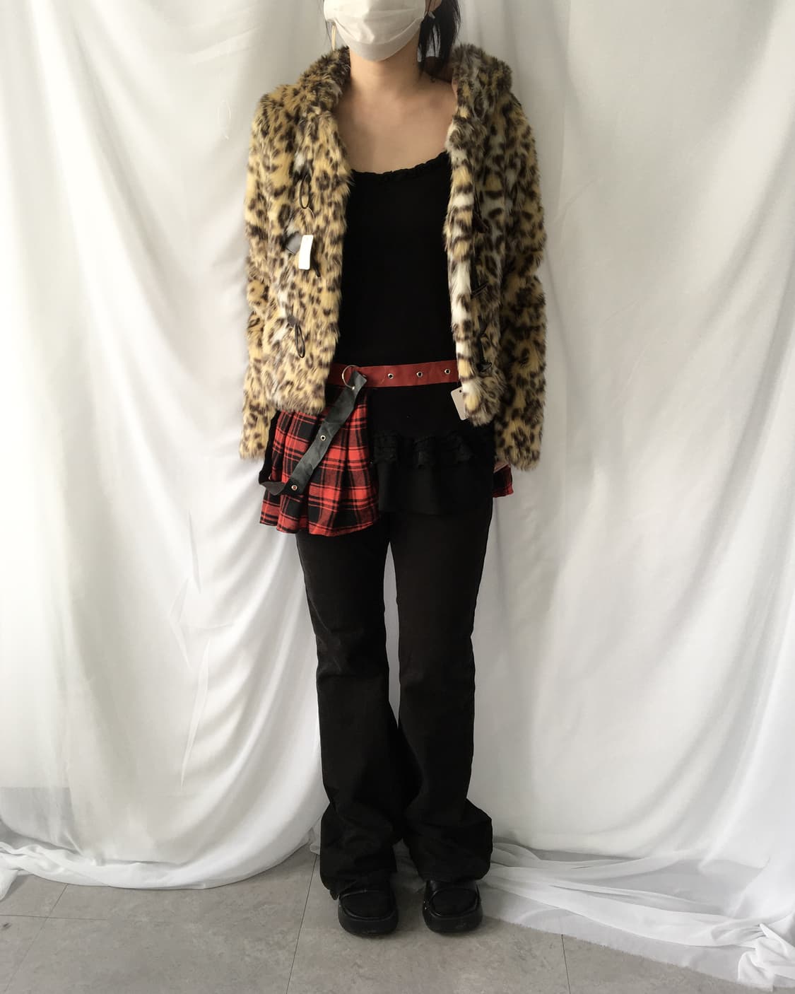 Belted check pattern layered skirt 상품이미지6