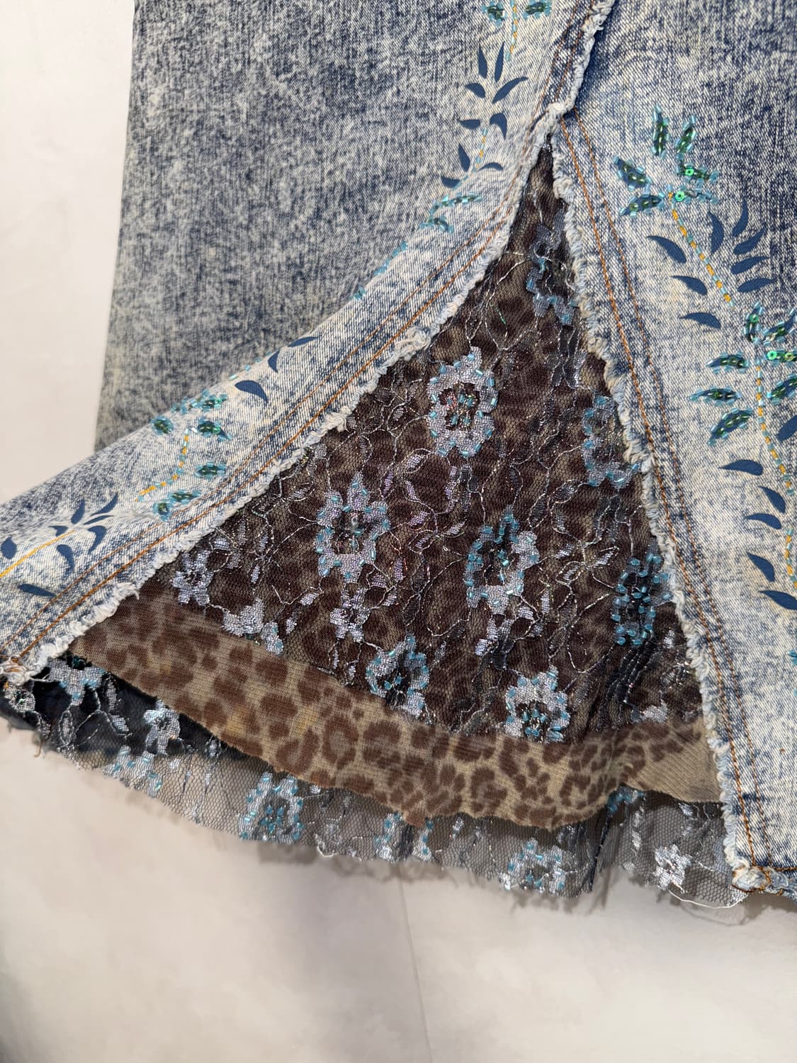 Washing denim fairy leopard lace skirt 상품이미지2