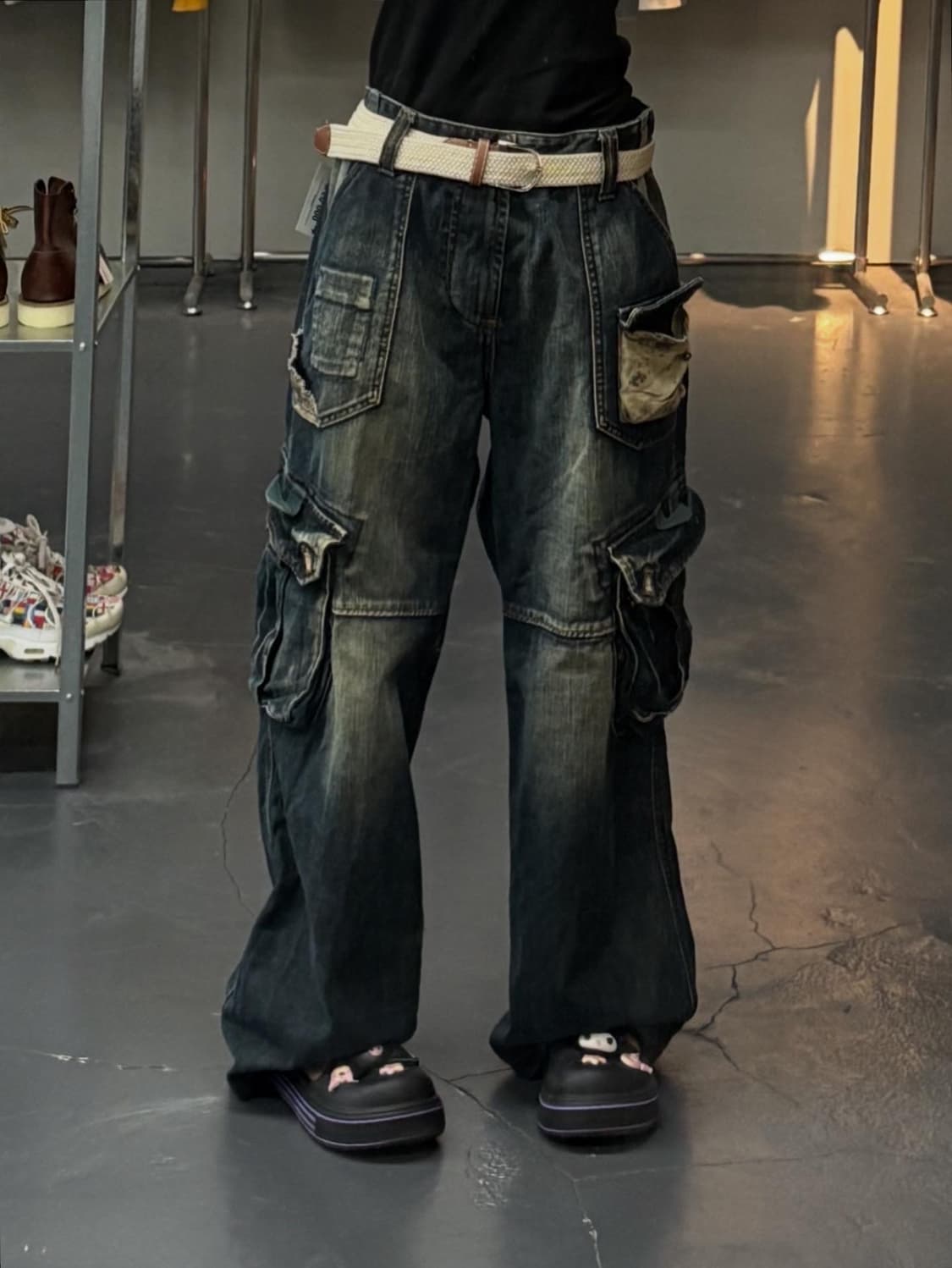 인터크루 와이드 멀티 포켓 데님 카고팬츠 A1847 상품이미지1