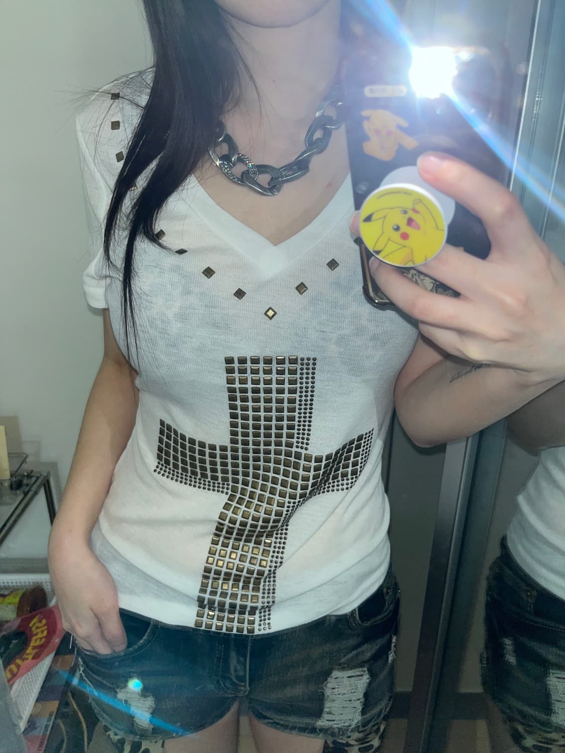 스터드 십자가 시스루반팔 상품이미지1