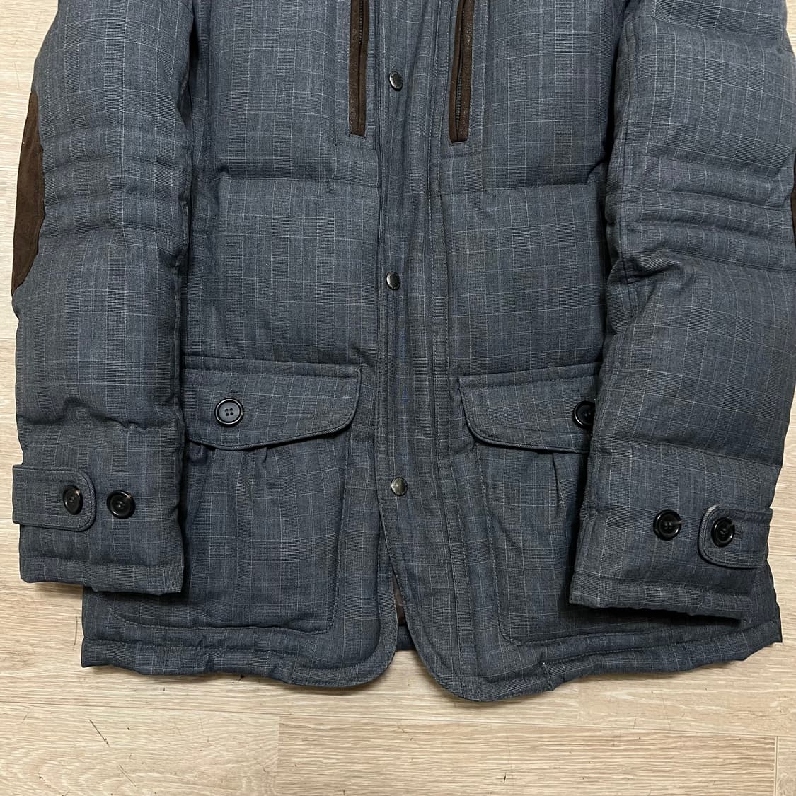 에스티코 덕다운 엘보패치 배색 체크 패딩 점퍼 [그레이] 2XL/110 상품이미지3