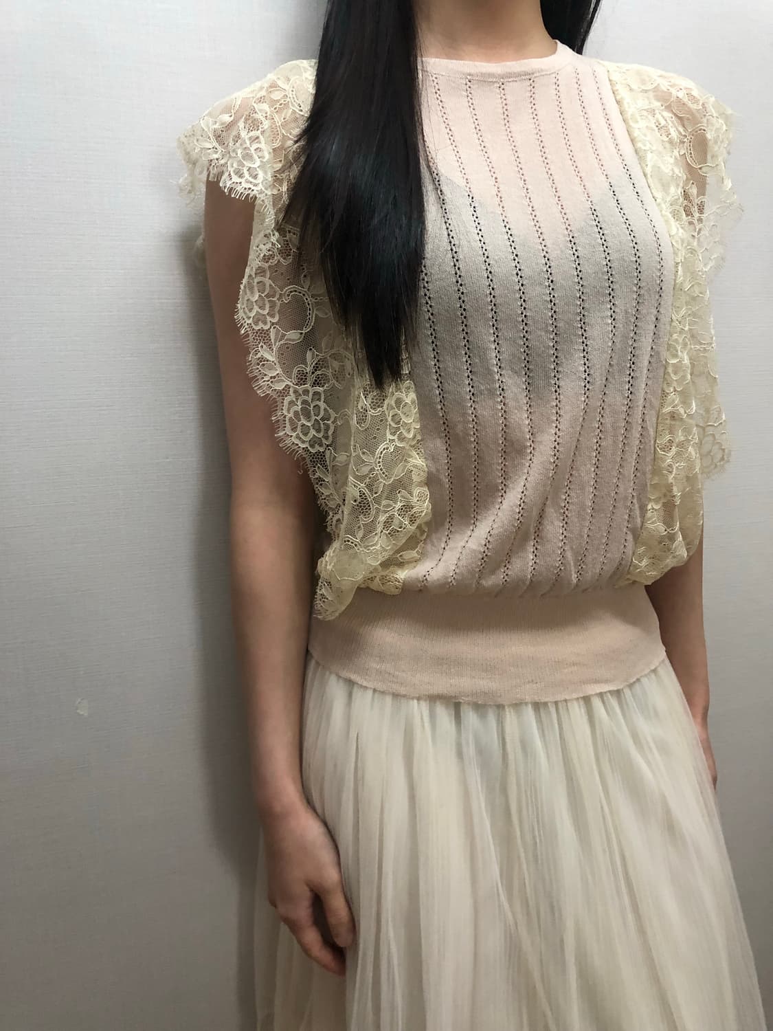 빈티지 베이지 프릴 탑 상품이미지3