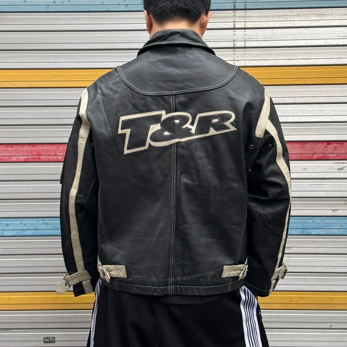 90s T&R 소가죽 레이싱 자수 레더 자켓 L 상품이미지1