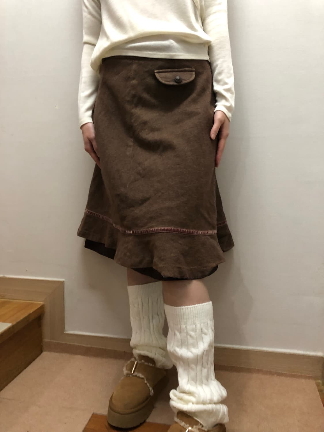 빈티지 브라운 울 포켓 미디 스커트 상품이미지6