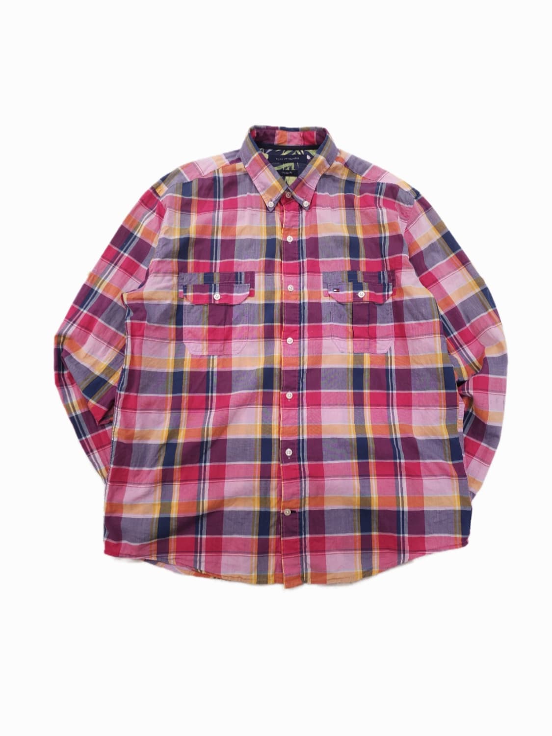 [M] 90s 타미힐피거 빈티지 멀티 체크 버튼다운 셔츠 상품이미지1