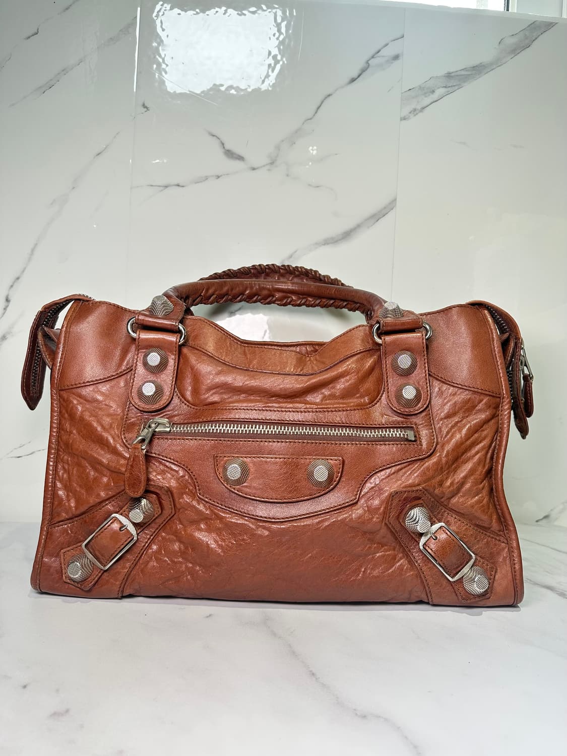 [A 정품] 발렌시아가 자이언트 시티 모터백 미디움 브라운 상품이미지5