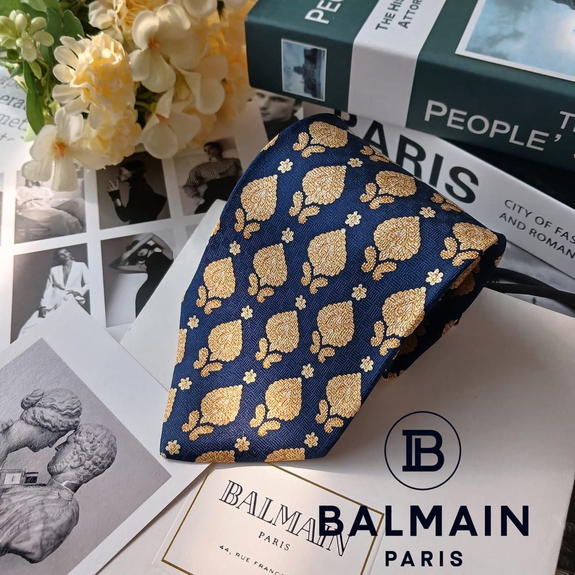 피에르 발망 실크 네이비 패턴 넥타이 10.3cm A~B등급 E864 상품이미지2