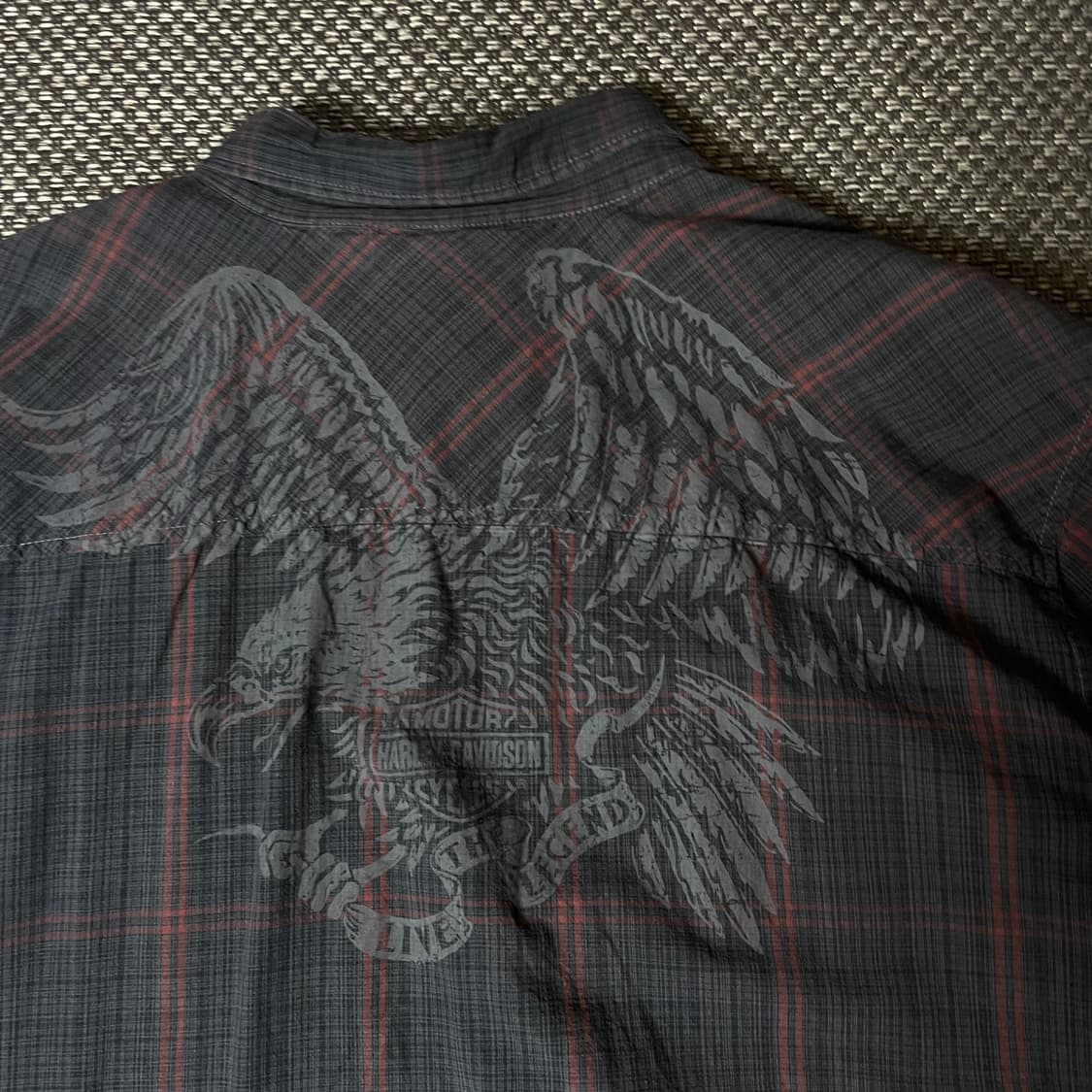 할리데이비슨 다크그레이 레드 체크 패턴 반팔 셔츠 3XL 상품이미지7