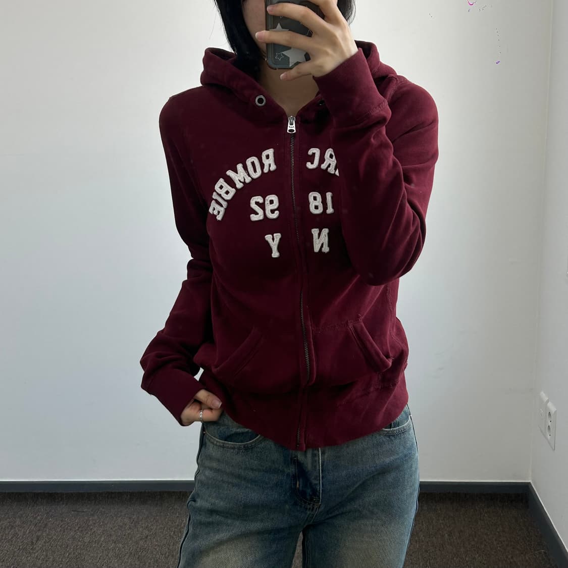 Abercrombie 아베크롬비 스펠아웃로고 버건디 후드집업 상품이미지2