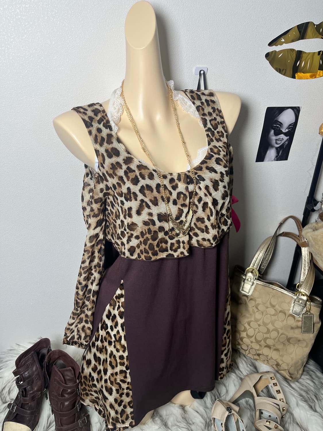 D.I.A 오프숄더 호피 긴팔 원피스 상품이미지1