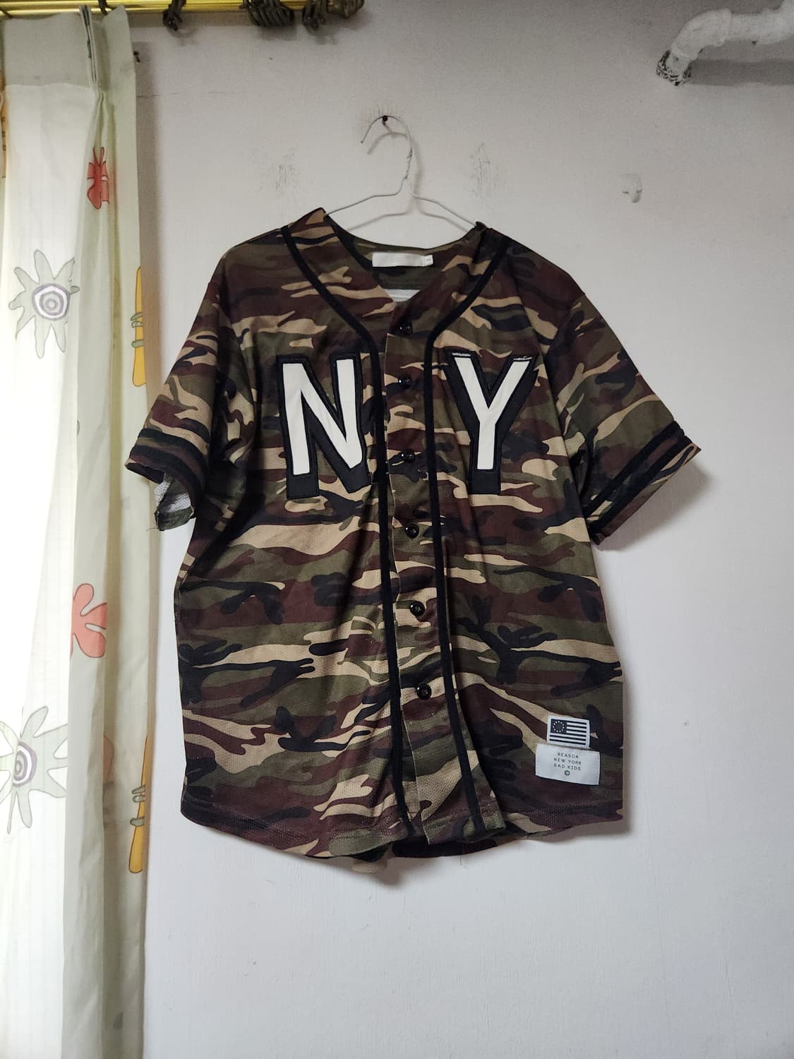 NY 카모 밀리터리 야구 셔츠  반팔티 S 상품이미지1