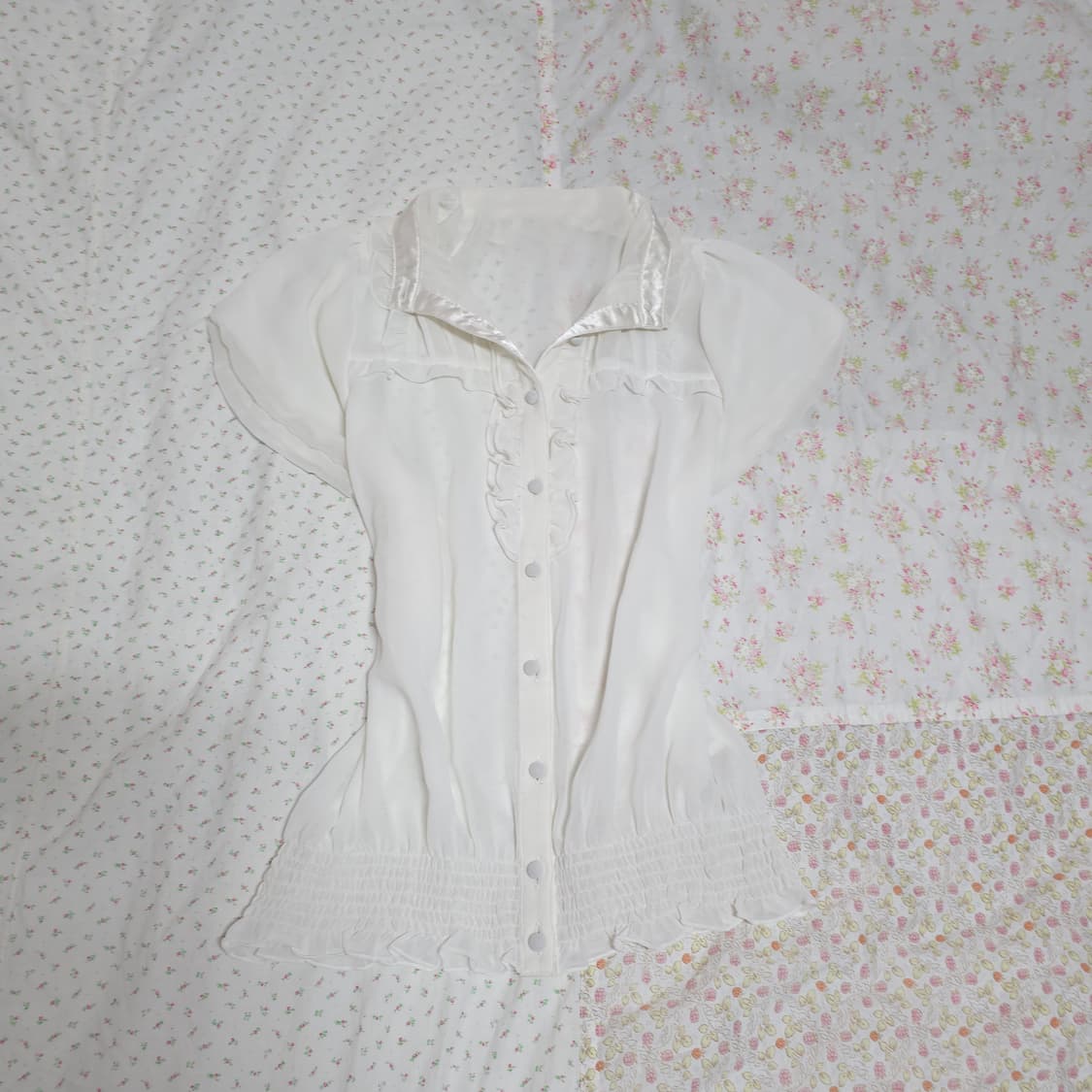 빈티지 공겜여주 화이트 퍼프 반팔 블라우스 모리 페어리 상품이미지2