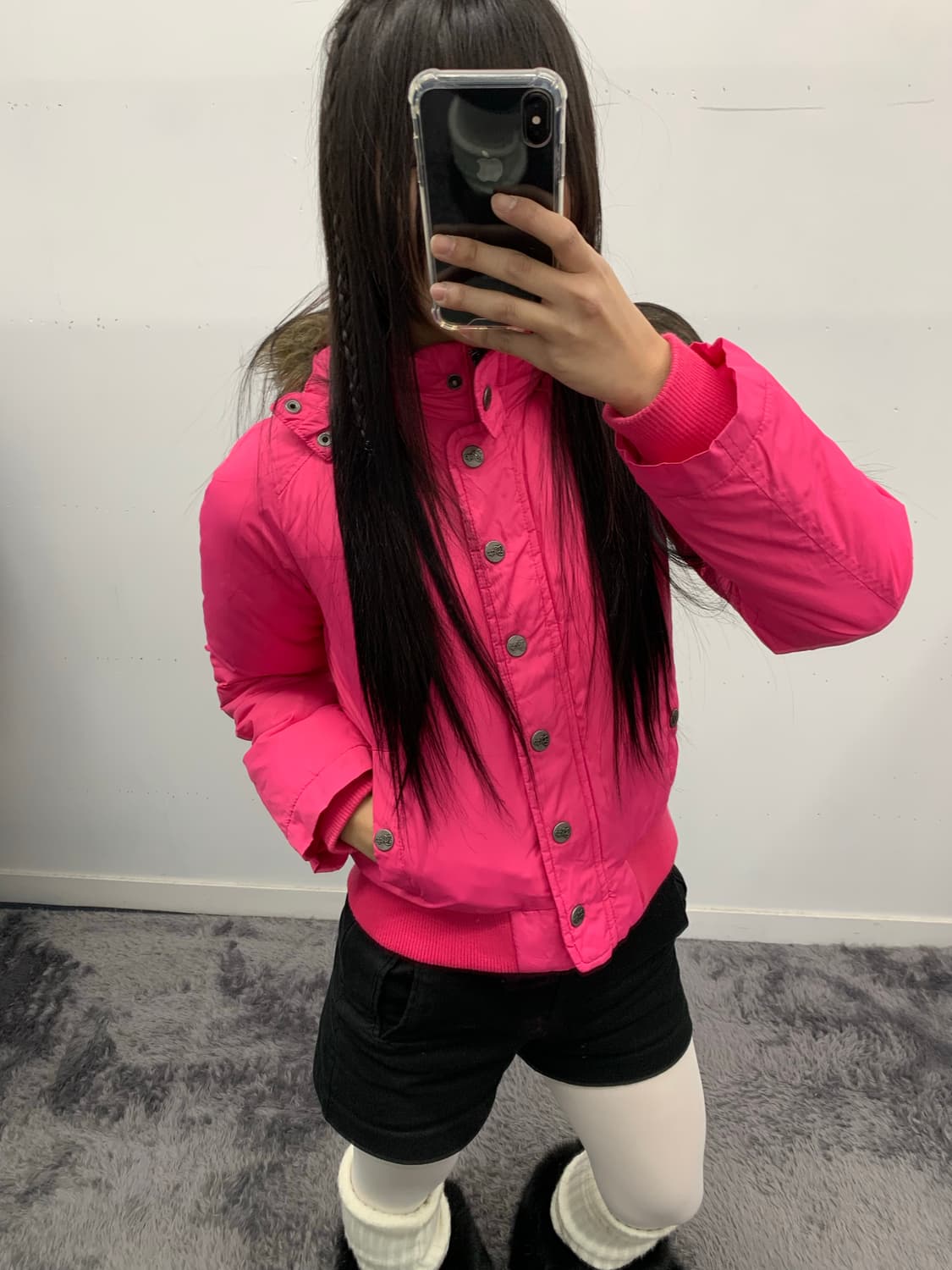 Gap y2k 핑크 퍼 푸퍼 다운 상품이미지2