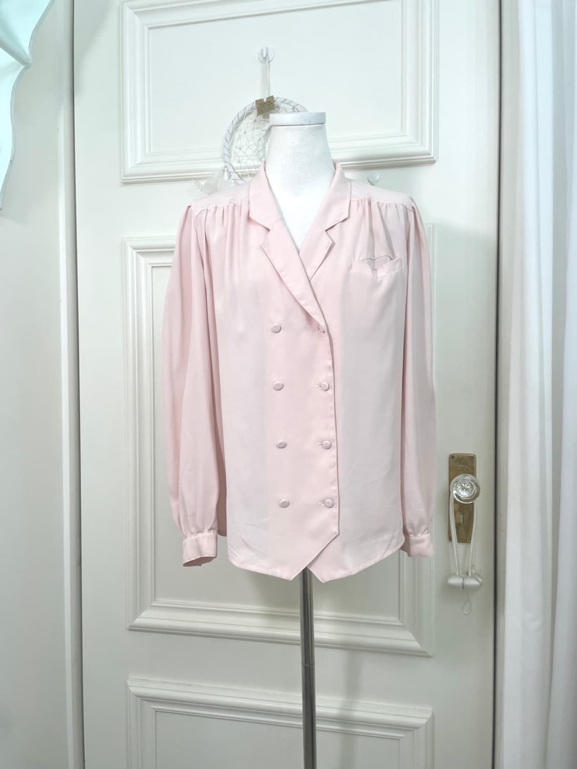 coral double shirring puff blouse 상품이미지1