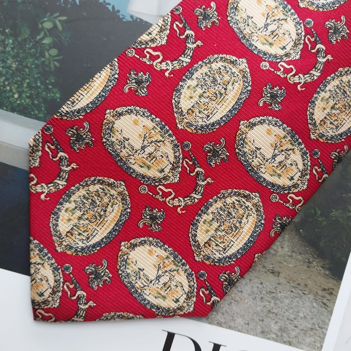 크리스찬 디올 넥타이 레드 오벌 아트 패턴 9.5cm A+등급 K2562 상품이미지6