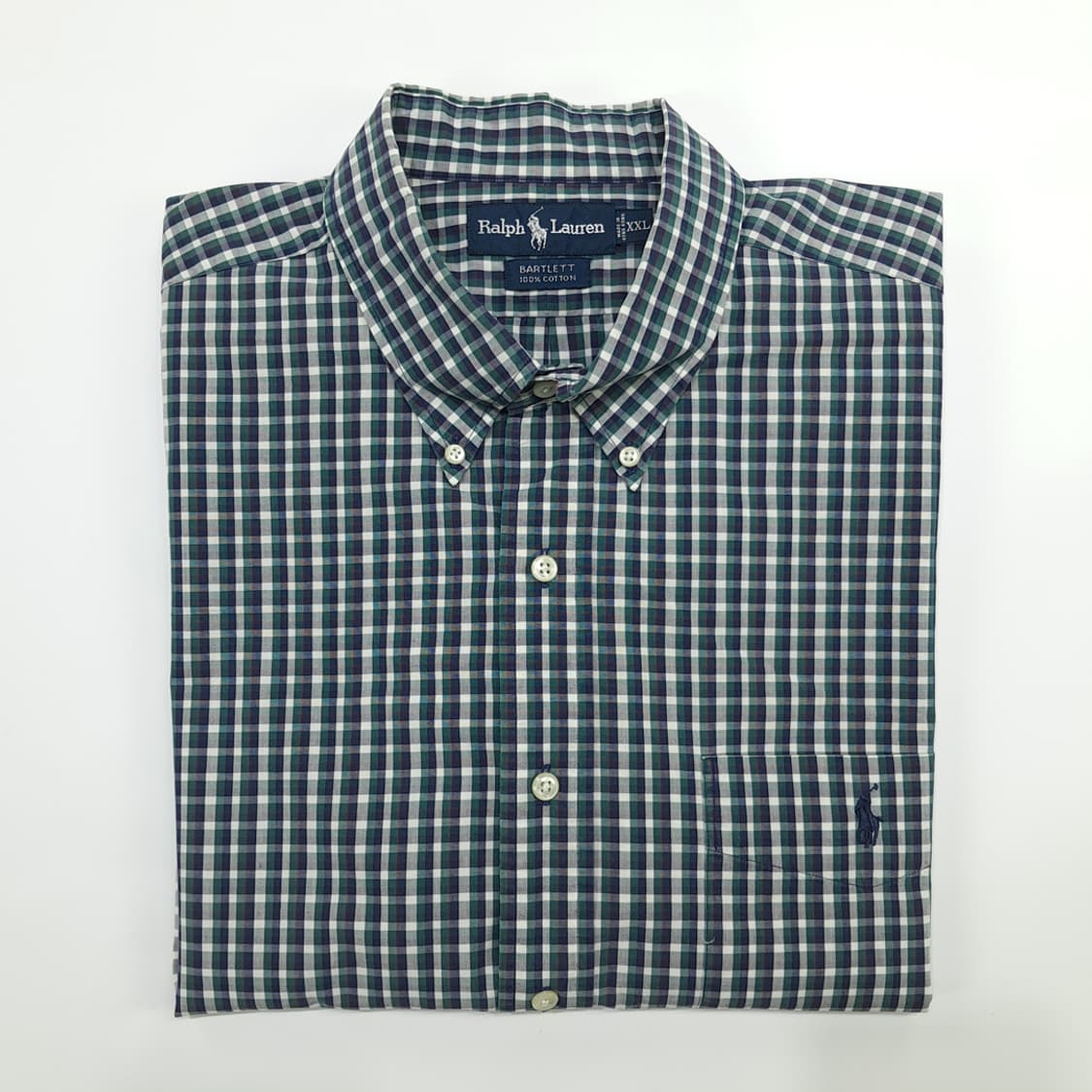 Co563 2XL 폴로 랄프로렌 그린블랙 마이크로체크 반팔 셔츠 남방 상품이미지7