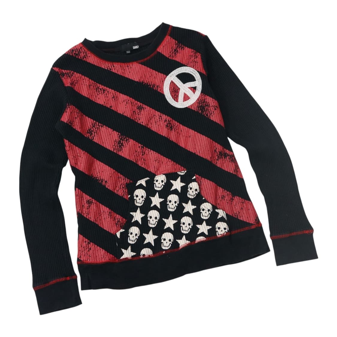 SAUCY 빈티지 펑크 스트라이프 피스 마크 와플 티셔츠 (150) 상품이미지1