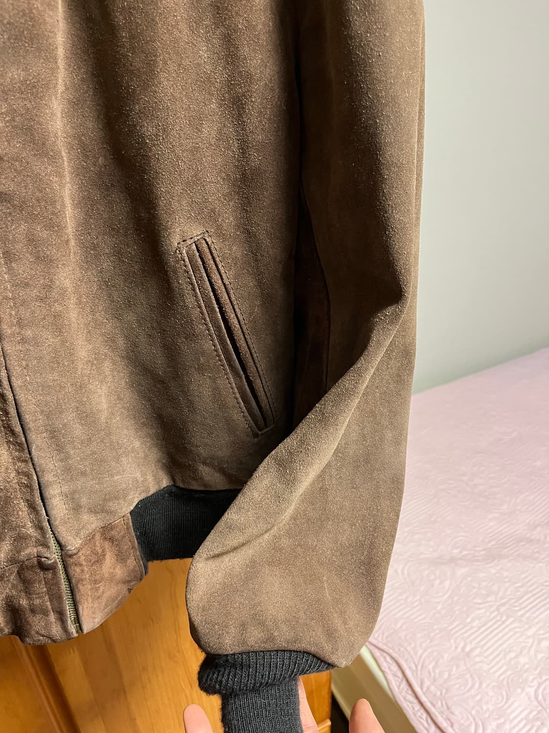 쇼트 스웨이드 가죽자켓(가죽봄버) 42 상품이미지4