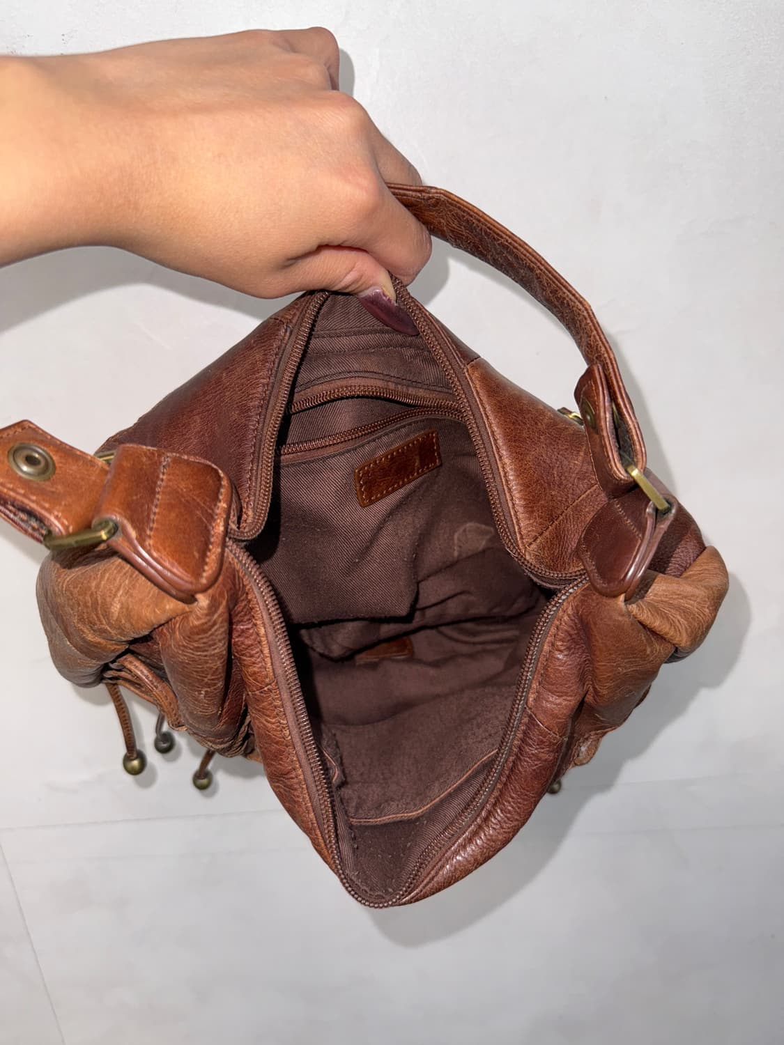 Brown western laceup leather 숄더백 상품이미지5