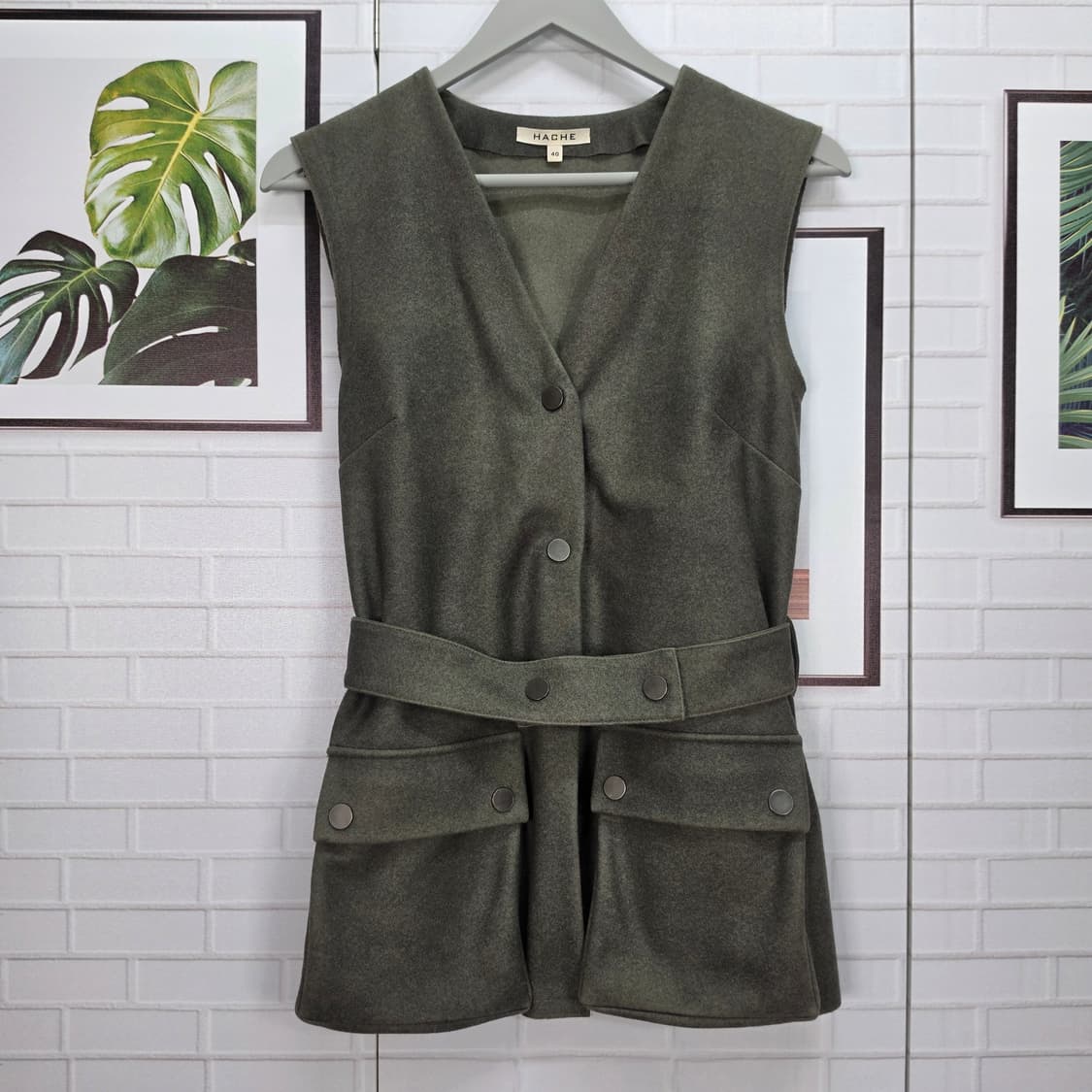 HACHE 하쉬 벨티드 포켓 울 조끼 베스트 40사이즈 상품이미지1