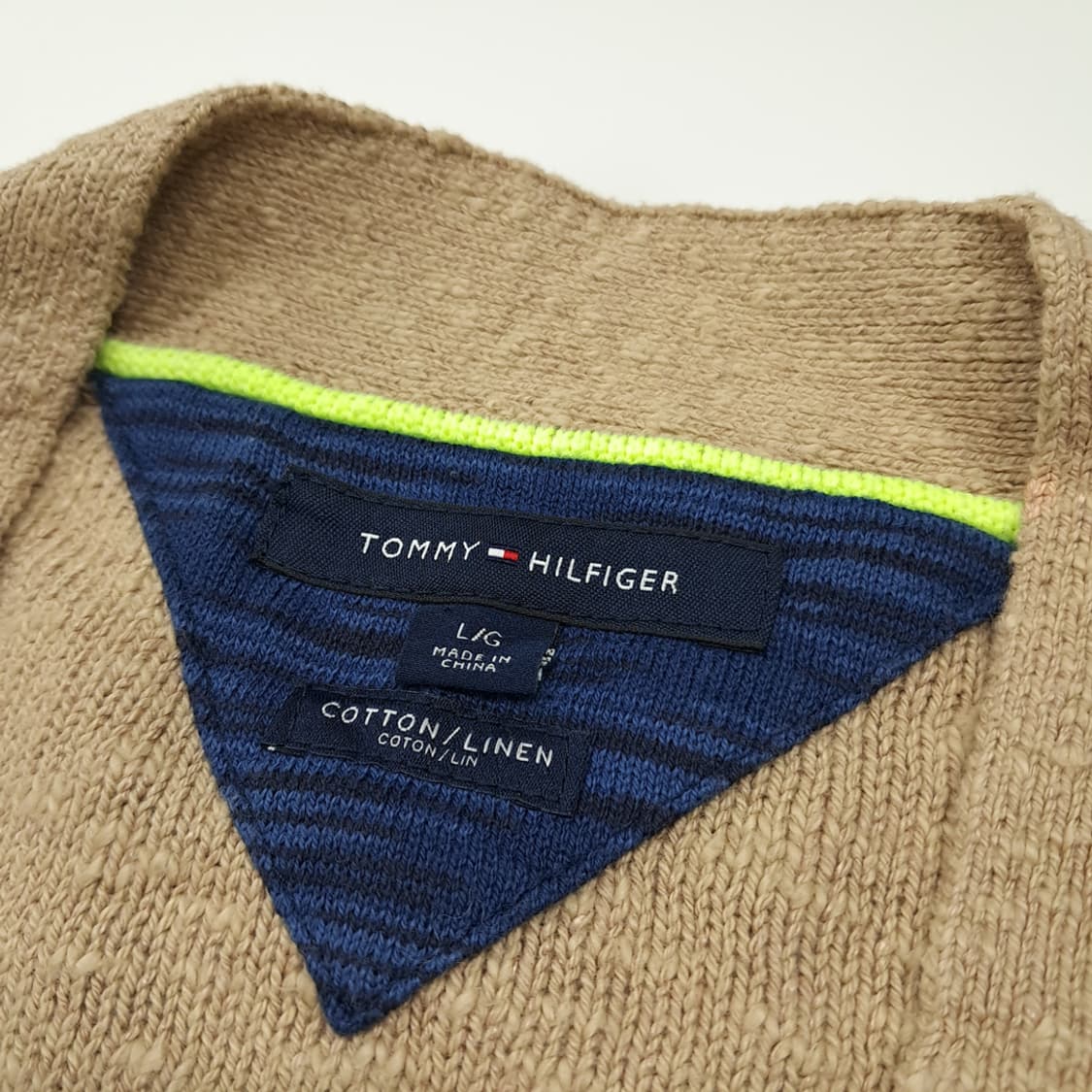 CL117 L 타미힐피거 베이지 코튼 & 린넨 블렌드 투포켓 배색 가디 상품이미지3