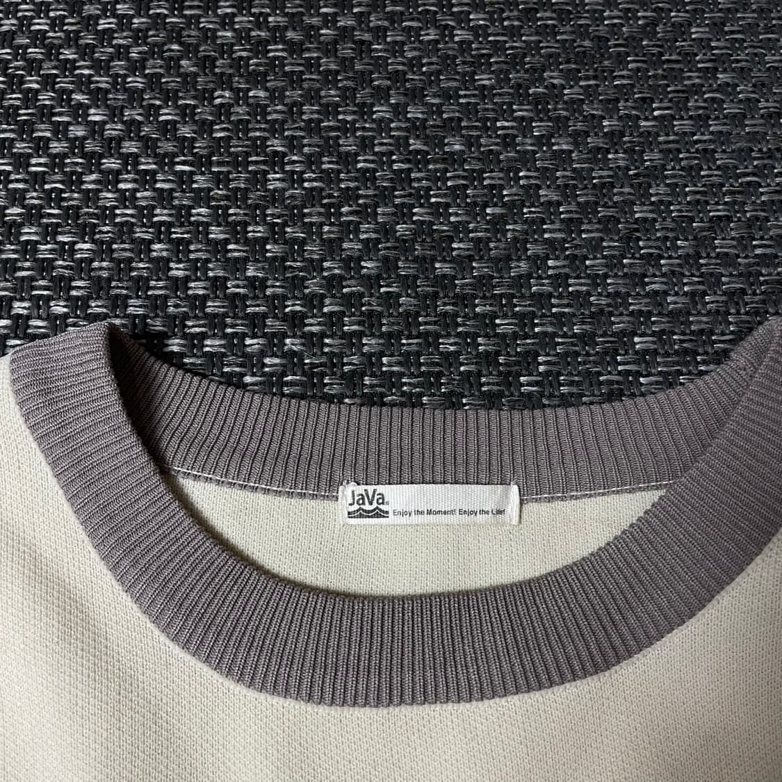 JPN 크림 투톤 라운드넥 긴팔 니트 M 상품이미지4