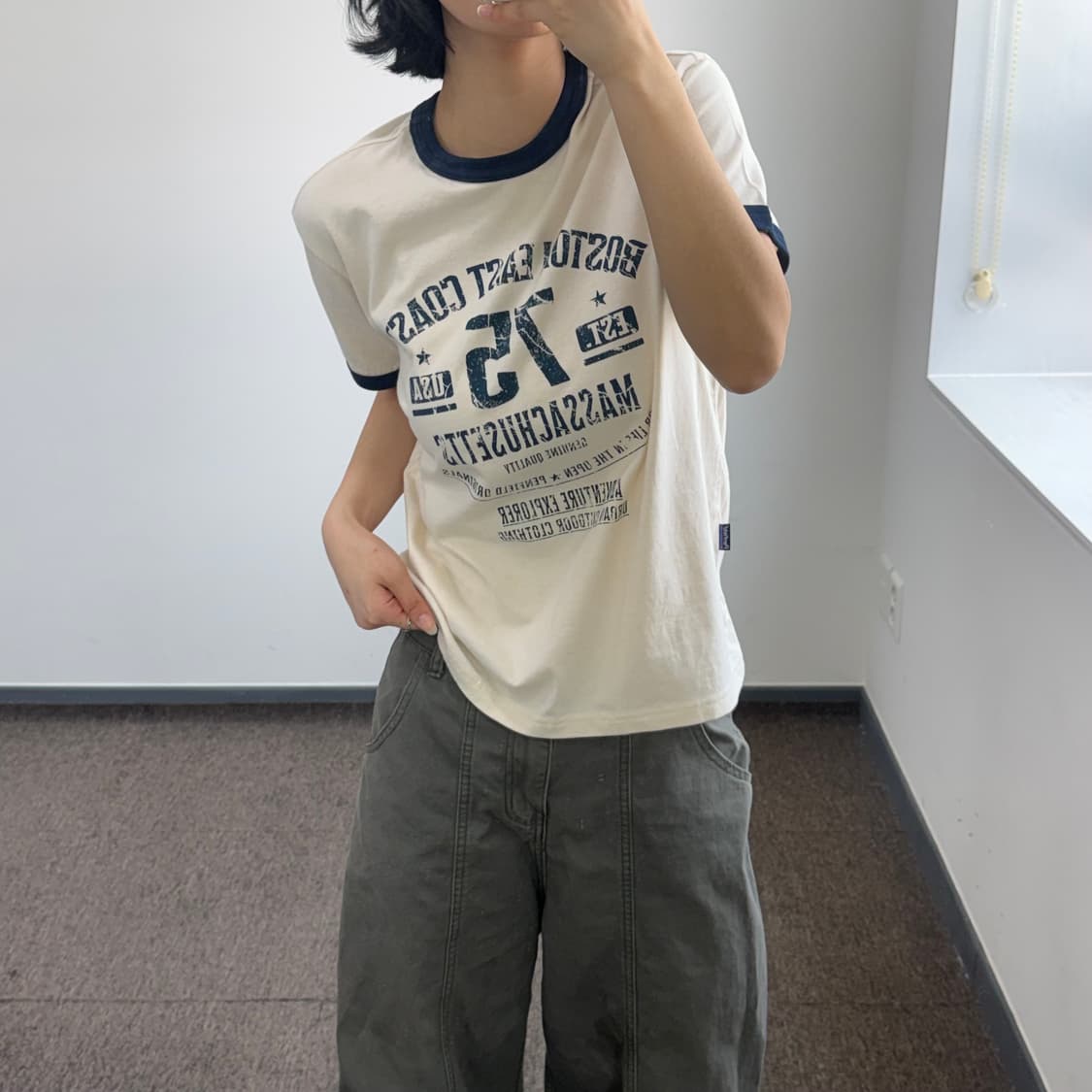 Penfield 펜필드 레터링 네이비 링거티 아이보리 반팔  상품이미지2