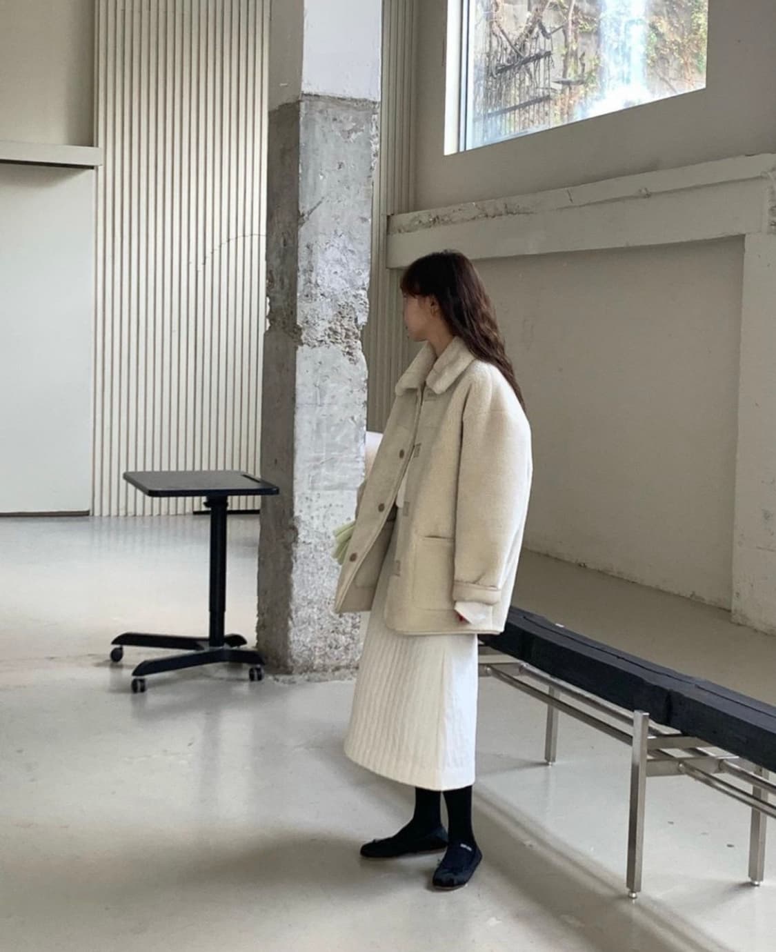 브런치 패딩 퀄팅 롱 스커트 아이보리 S 상품이미지4