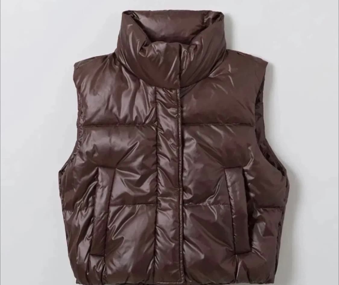 브라운 유광 패딩조끼 크롭 상품이미지1