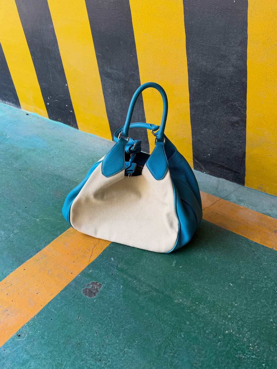 turquoise leather & canvas bag 상품이미지1