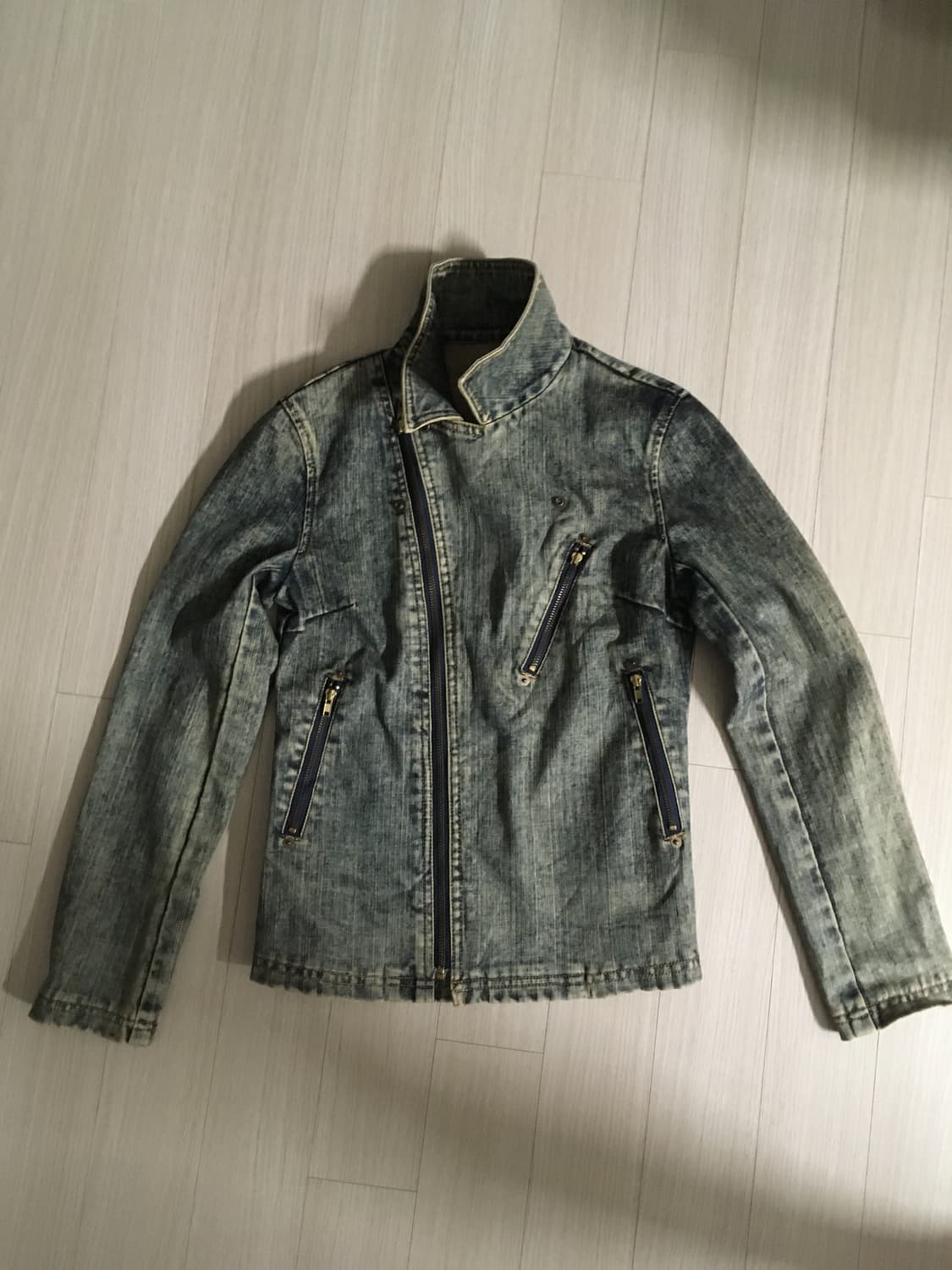 사선 빈티지 워시드 데님 라이더 자켓 상품이미지2