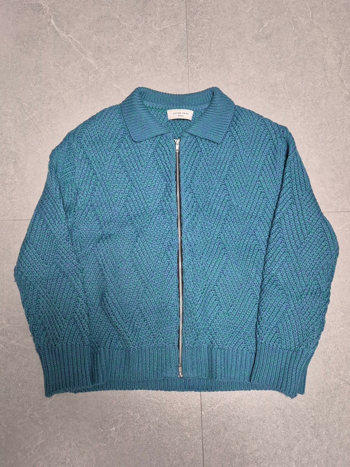 애프터프레이 롬버스 인타르시아 집업 니트 폴로 다크 민트 M 상품이미지1