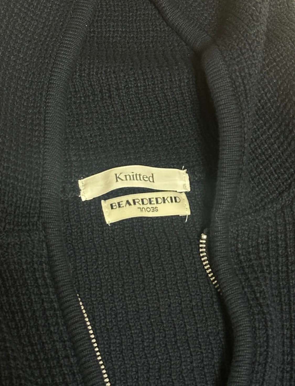 (L) 비얼디드키드 니티드 7G 와플 니트 후디 네이비 상품이미지3