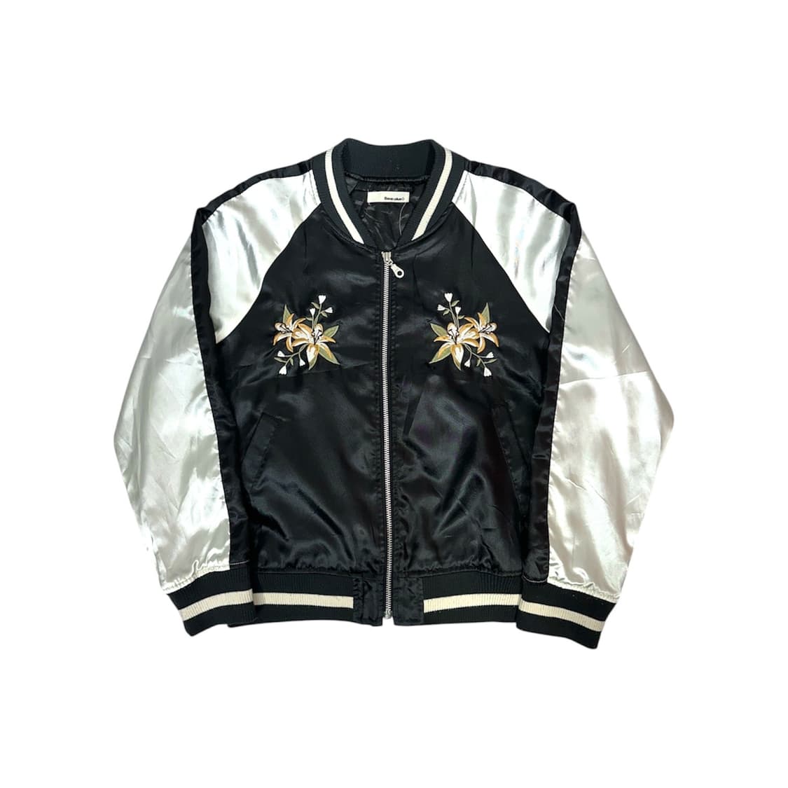 일본 빈티지 블랙 화이트 꽃 자수 스카잔 자켓 L 상품이미지4