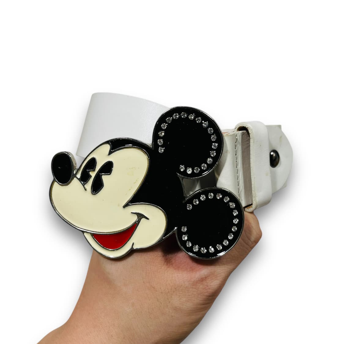 미키 마우스 버클 로고 화이트 레더 벨트 상품이미지3